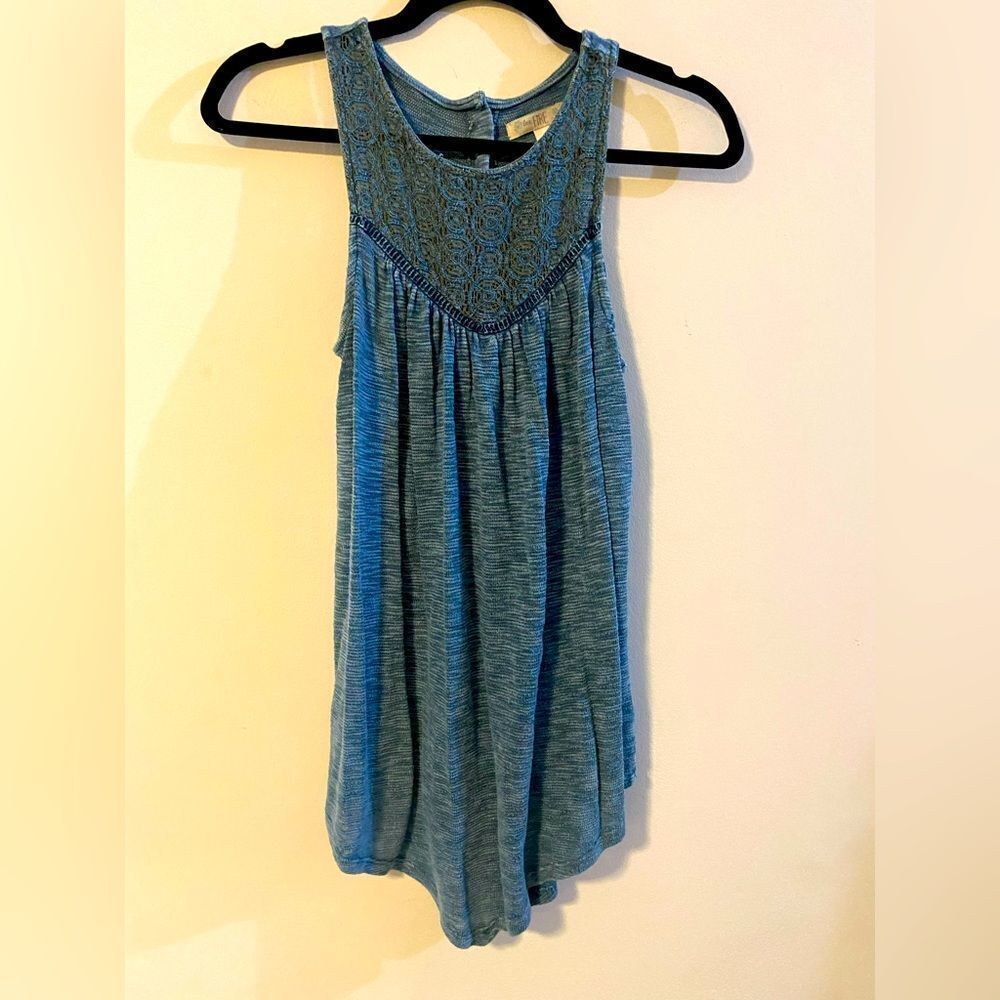 Love Fire, Teal Boho Crochet Sleeveless Flowy Top, Size XS, EUC - Picture 1 of 7